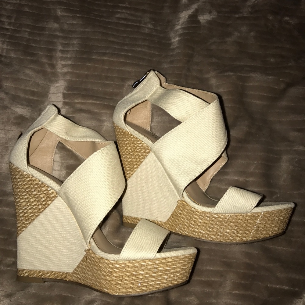 JustFab Creme Wedge Sandals