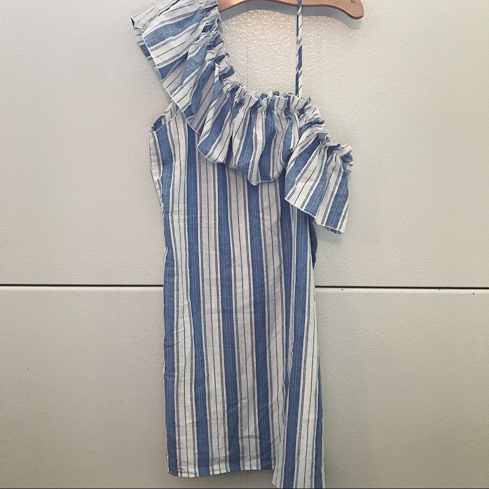 Snap Blue & White One Shoulder Dress