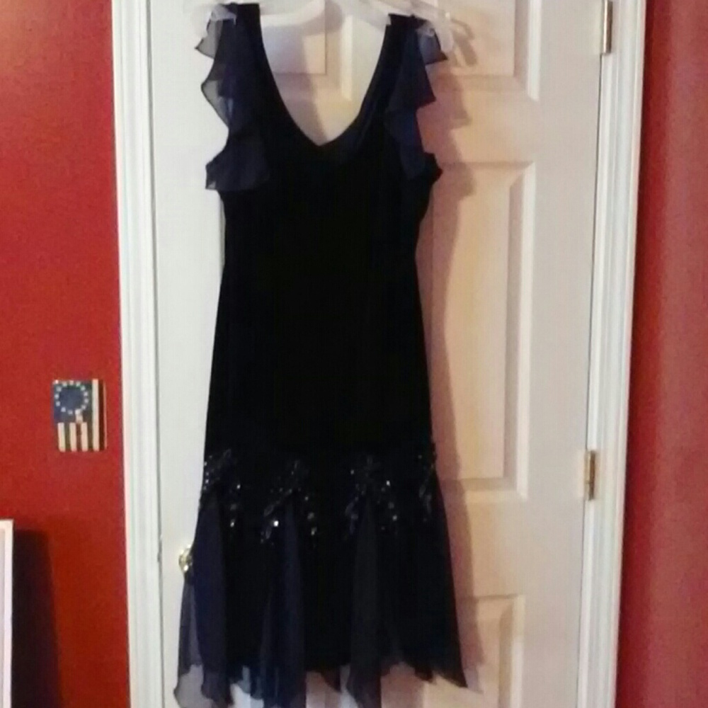 Black velvet sequined evening dress