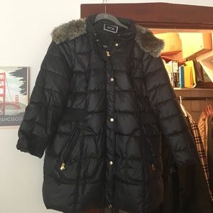 Black Puffer Coat with Faux Fur Hood