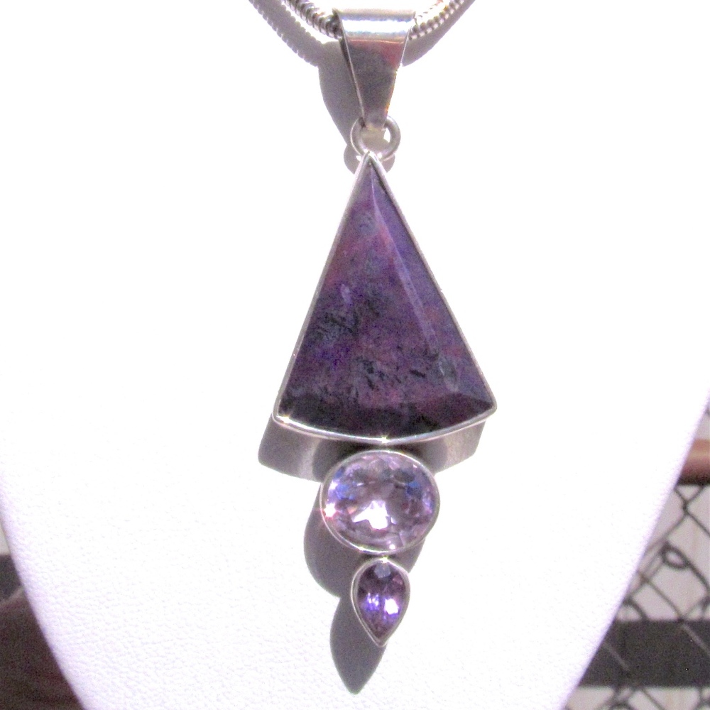 Sterling Silver Sugilite and Amethyst Pendant