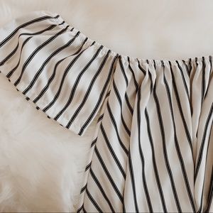 Off the shoulder pinstripe shirt