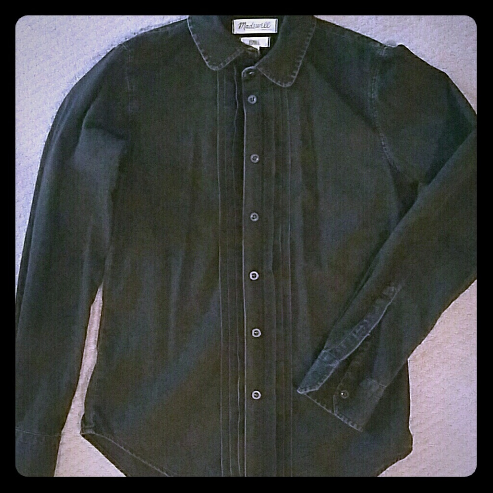 Black Madewell Button-up Blouse w/ piping, XS