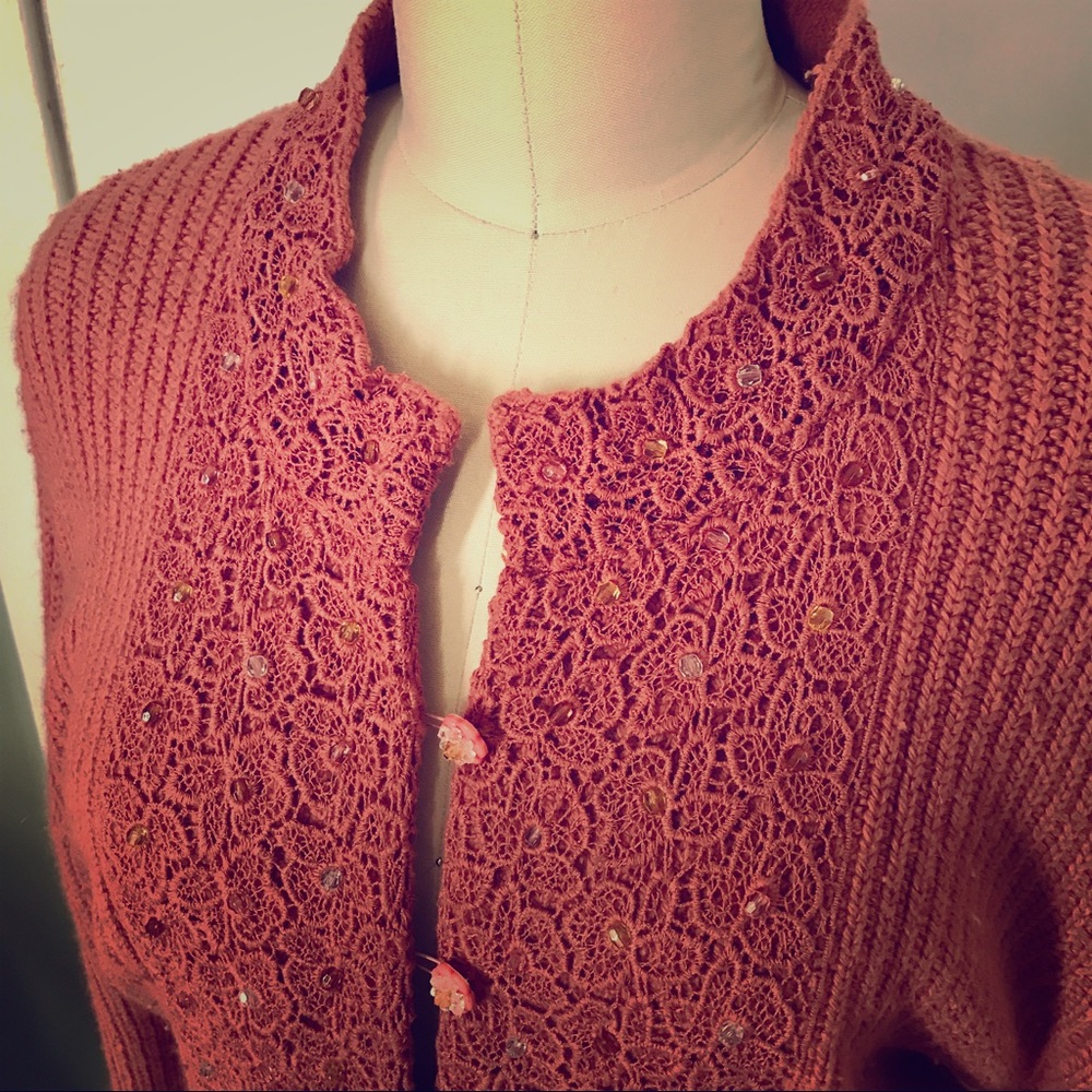 Anthropologie Angora Blend Beaded Cardigan