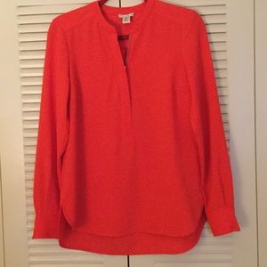 Red Long Sleeve Front Zippered Blouse