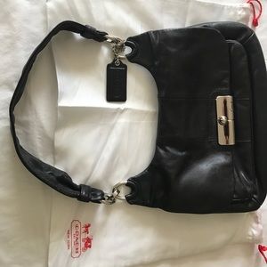 Small Black Leather Shoulder Coach Handbag
