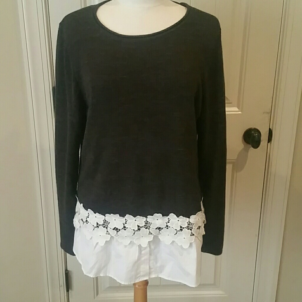Grey sweater with attached shirt tail