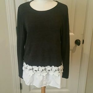 Grey sweater with attached shirt tail