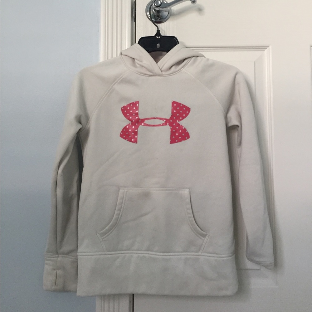Pink and white under armour hoodie