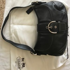 Black Leather Coach Shoulder Handbag