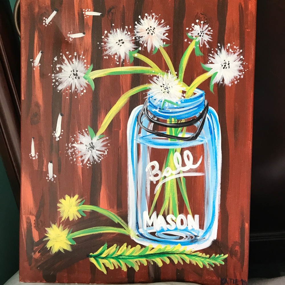 Hand painted ball mason canvas