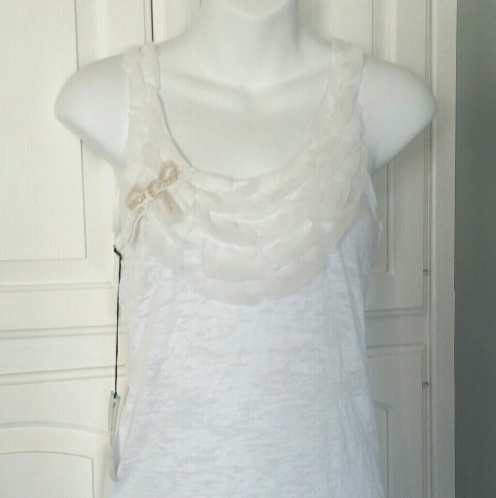 Chiffon ruffle burnout tank with chiffon chain bow