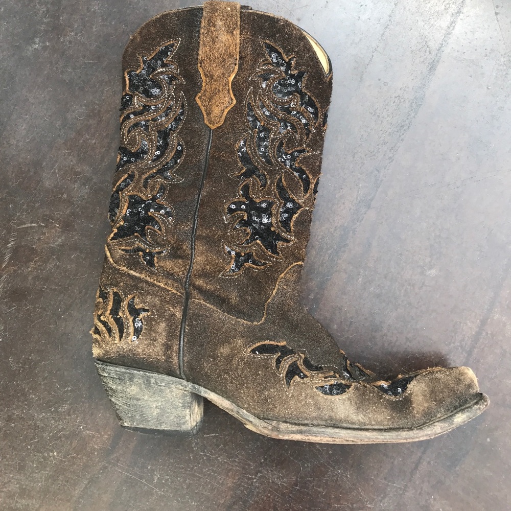 Brown Sequin Leather Cowboy Boot