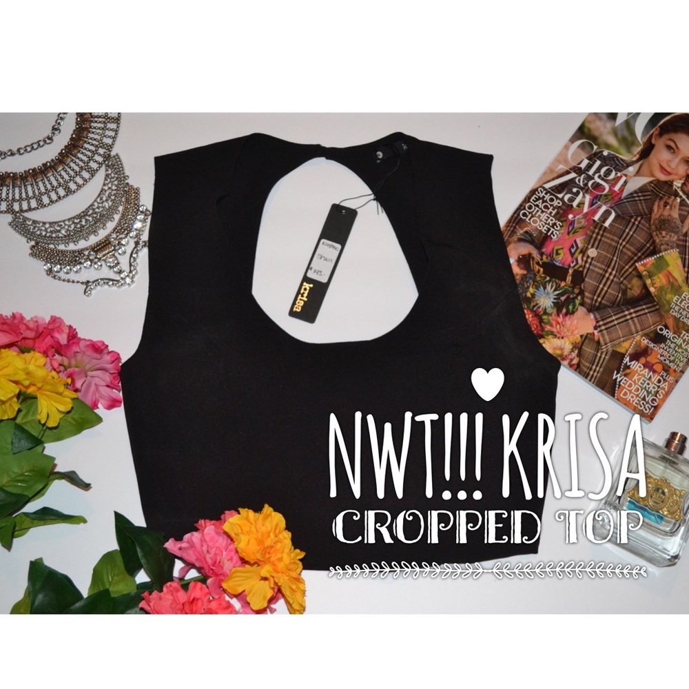 NWT! Krisa- Black Crop Top w/ Open Back-Size Small