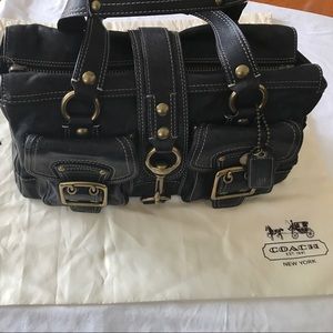Black Leather Coach Shoulder Handbag