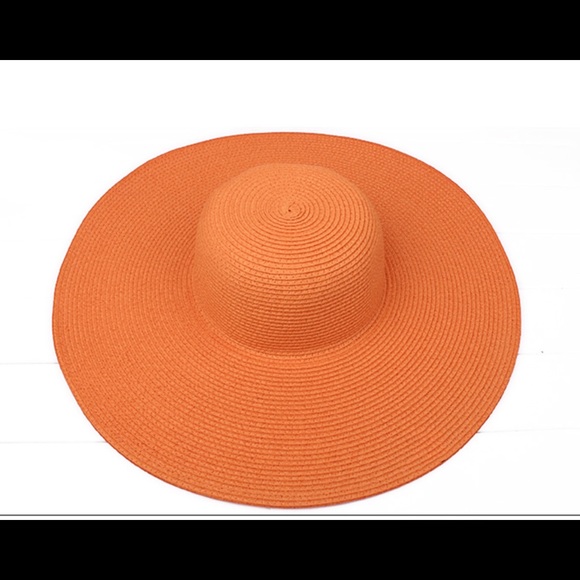 Women's Orange Summer Sun Floppy Straw Beach Hat - Picture 2 of 2
