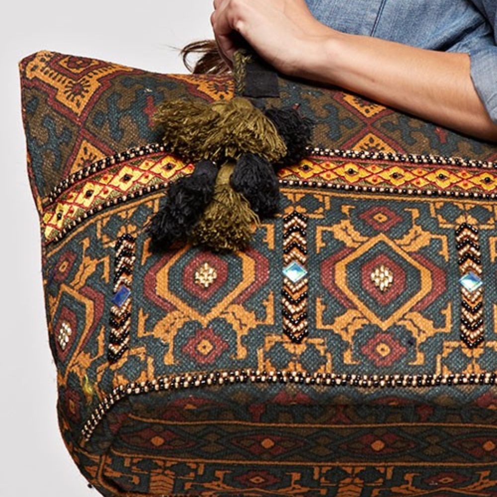 sold TAPESTRY BEADED TRIM LARGE TOTE - Picture 3 of 8