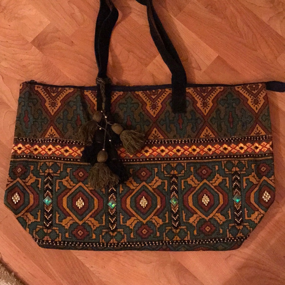 sold TAPESTRY BEADED TRIM LARGE TOTE - Picture 8 of 8
