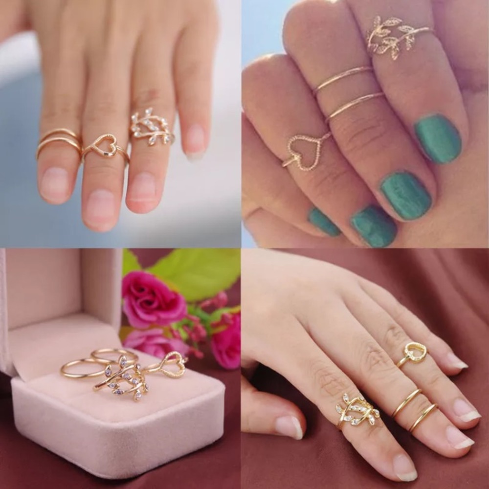 ♡ Crystal Heart ♡ Midi Rings GIFT SET - Picture 1 of 6