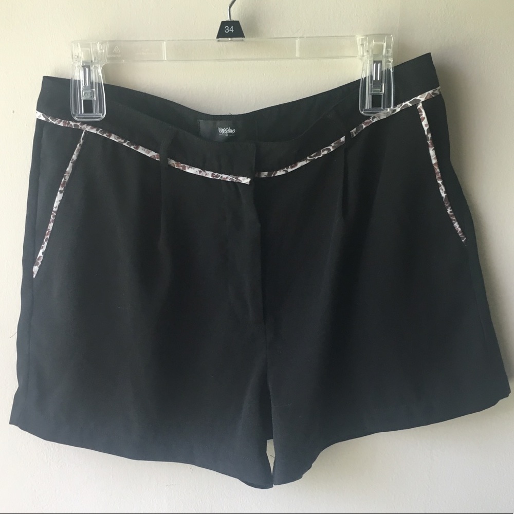 Black Dress Shorts with Purple Print Piping