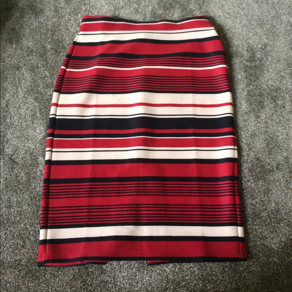 Red, black, & ivory striped pencil skirt, size S