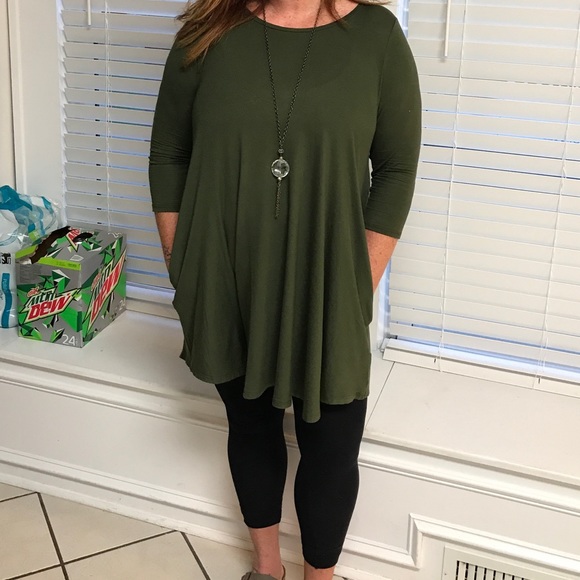 NWT olive green dress or long top! With POCKETS!! - Picture 2 of 2
