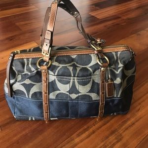 COACH Signature Stripe Denim Boston Bag