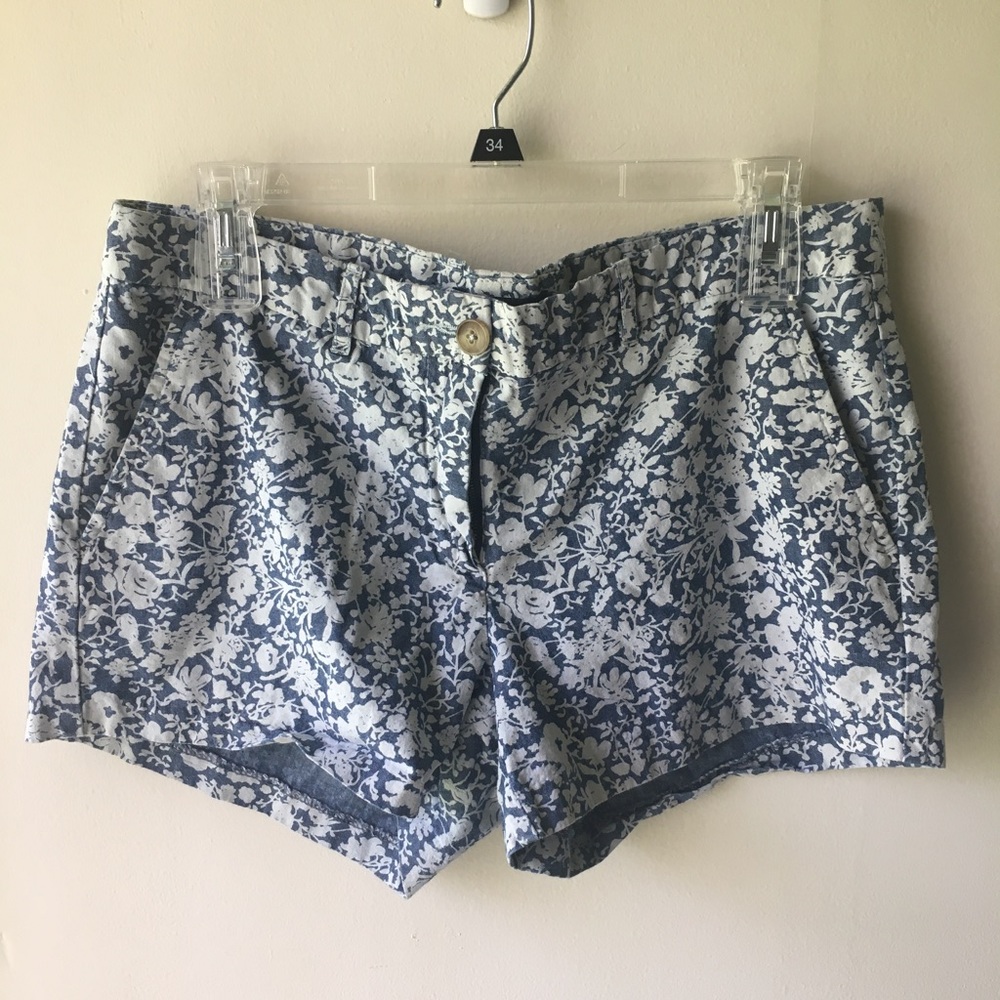 British Khaki Floral Print Denim Chino Shorts
