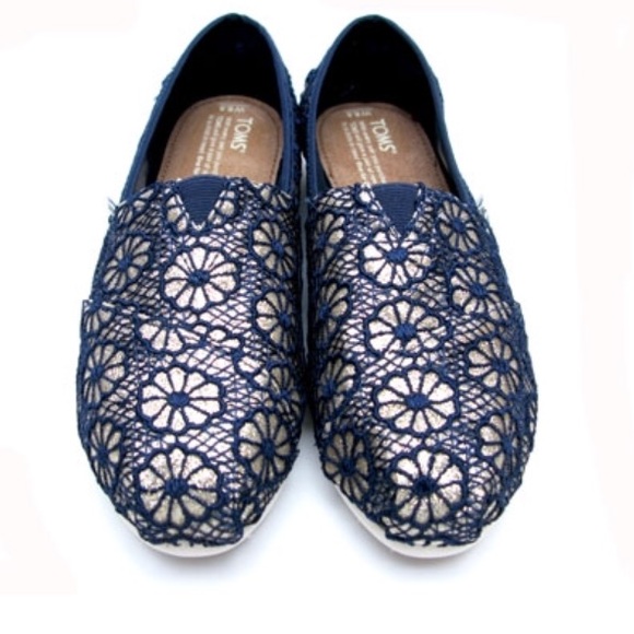 Toms Shoes - Toms Gold/ Navy Blue Lace Slip Ons