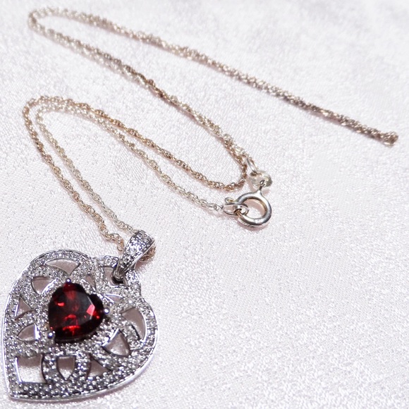 QVC Jewelry - Sterling Garnet & 1/10 cttw Diamond Heart Necklace