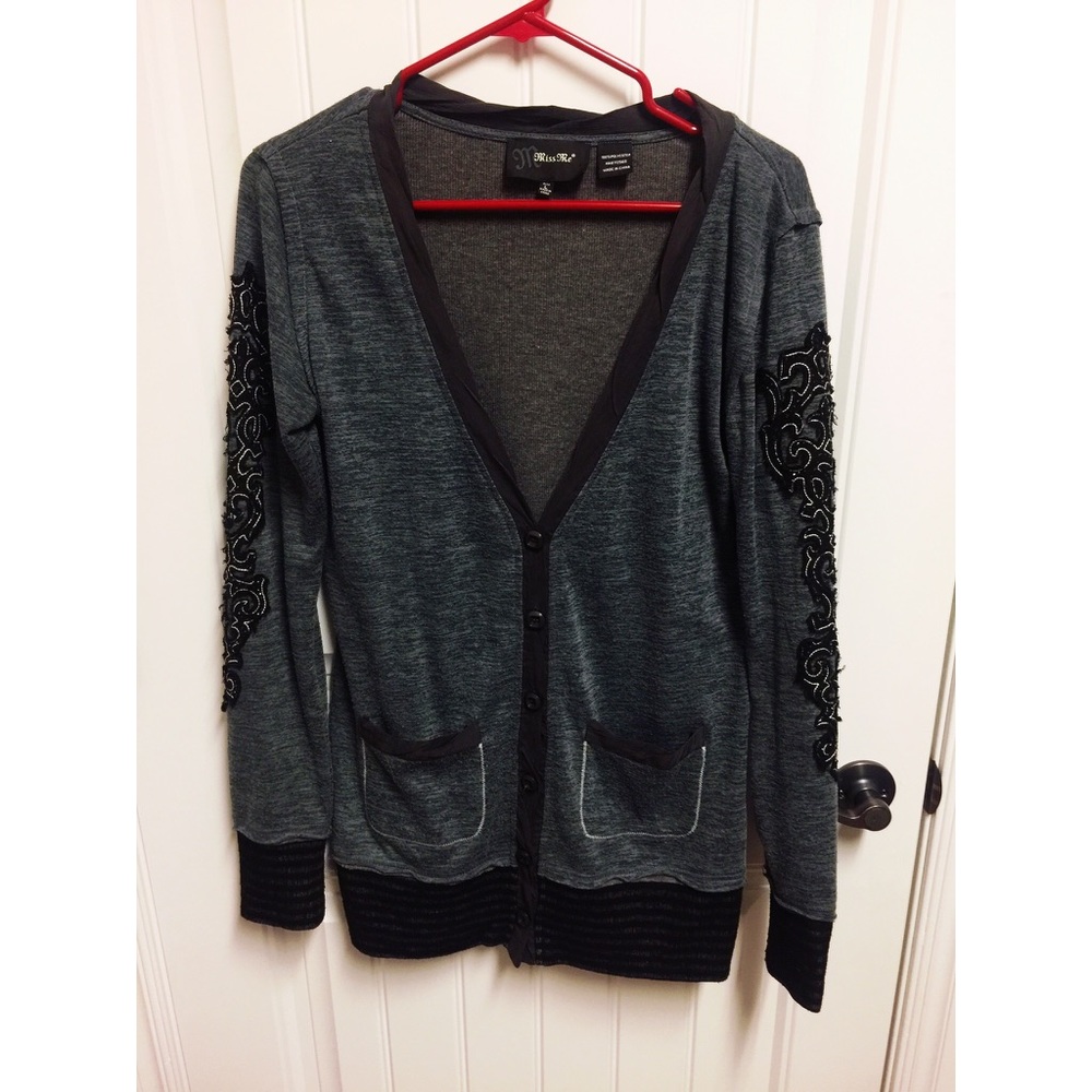 Miss Me Long Sleeve Gray & Black Cardigan