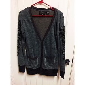 Miss Me Long Sleeve Gray & Black Cardigan
