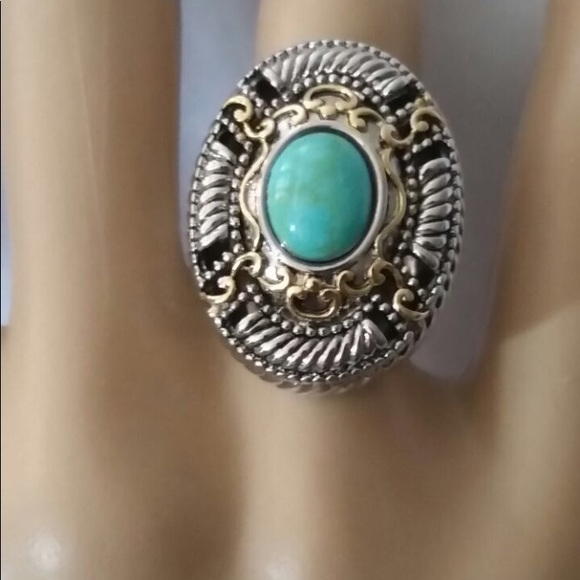 🔥Clearance Sale! Turquoise, Large Two-Tone Ring - Picture 2 of 3