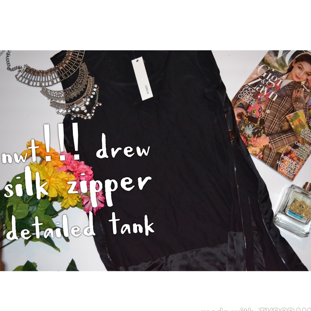 NWT! Drew -100% Silk -Working Side Zipper -Tank XS