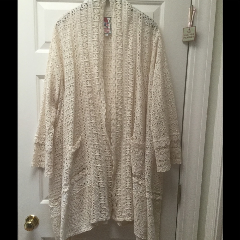 Johnny Was crochet long cardigan