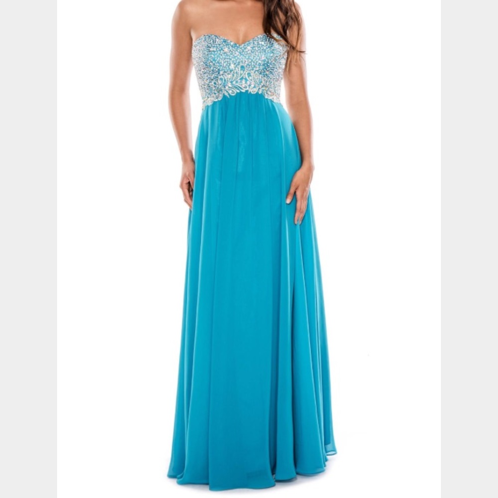 Decode 1.8 turquoise beaded chiffon gown