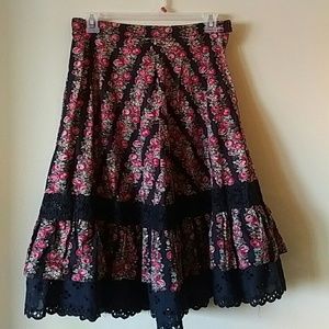 Floral Black Eyelet Vintage Prairie Skirt