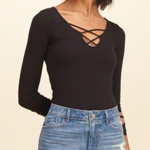 Long sleeve black lace up bodysuit