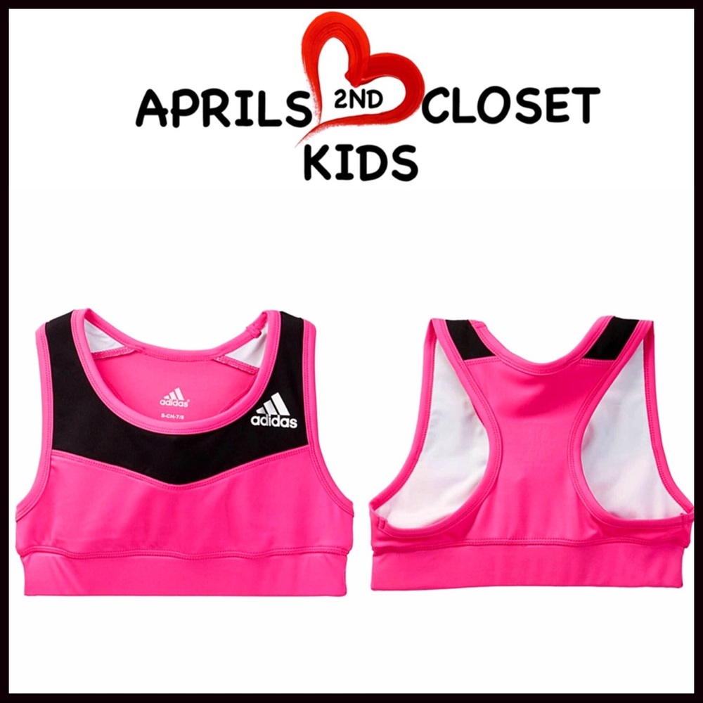 ADIDAS SPORT TANK ATHLETIC BLACK & PINK GYM SPORTS BRA CROPPED TANK - Picture 4 of 8