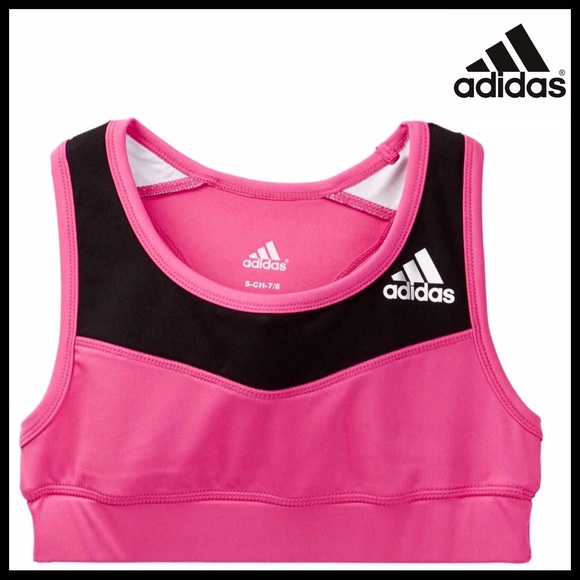 ADIDAS SPORT TANK ATHLETIC BLACK & PINK GYM SPORTS BRA CROPPED TANK - Picture 3 of 8