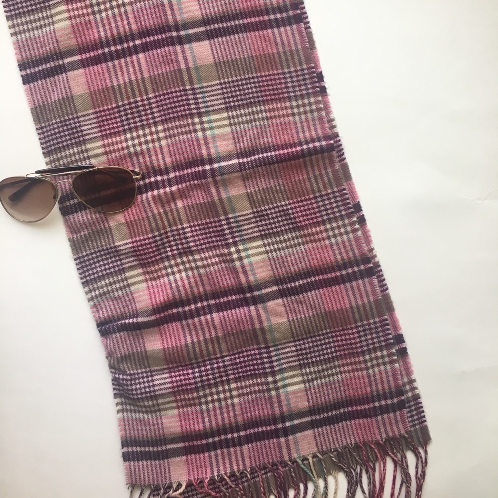 Soft Pink Plaid Fringe Scarf