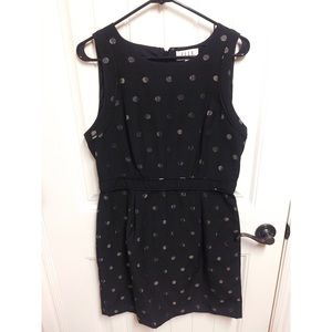 Elle Dark Gray Silver Polka Dot Fitted Dress