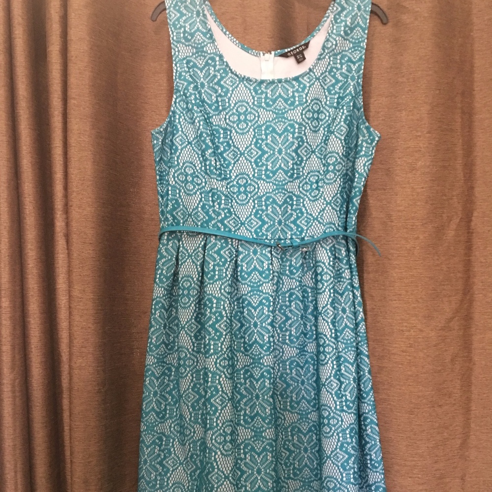 A-line teal lace dress