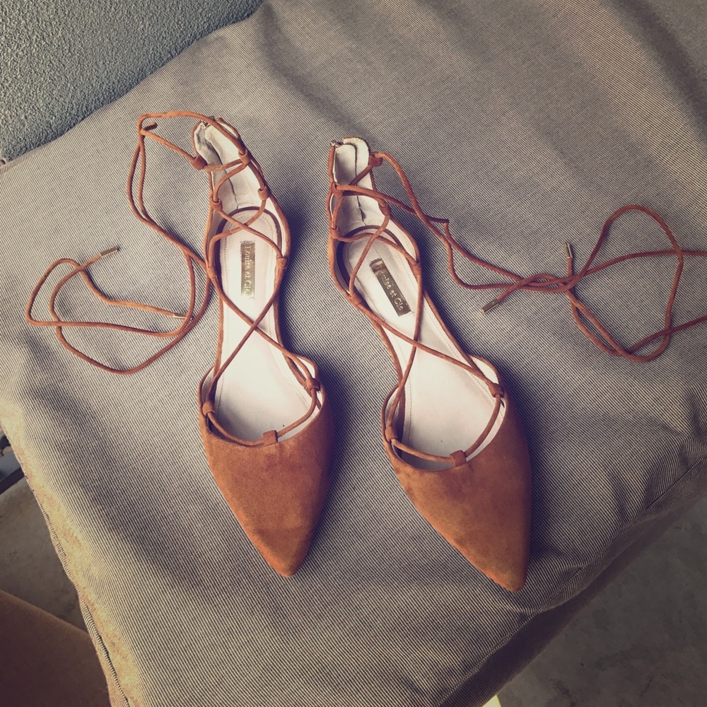 Louise et Cie Brown Suede Lace Up Pointed Flats