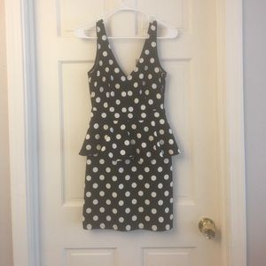 Black and white polka dot dress.