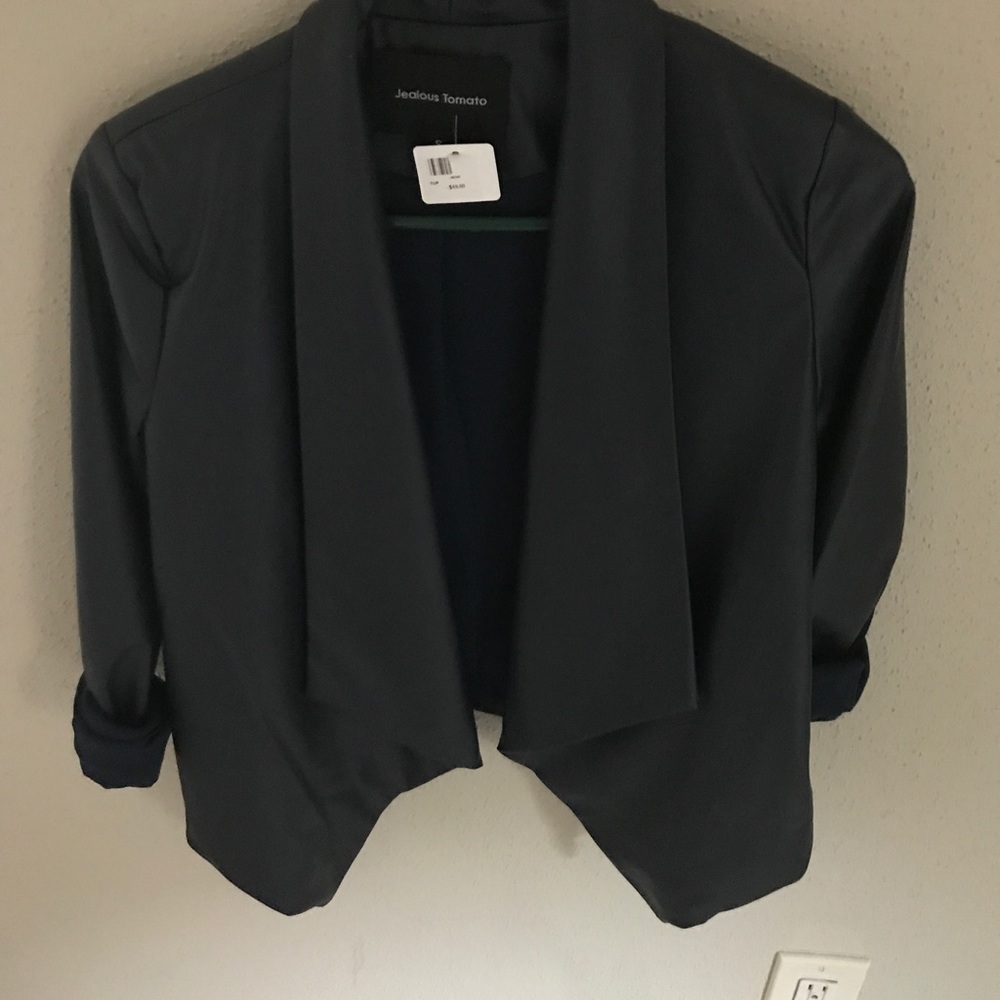 Navy faux leather blazer