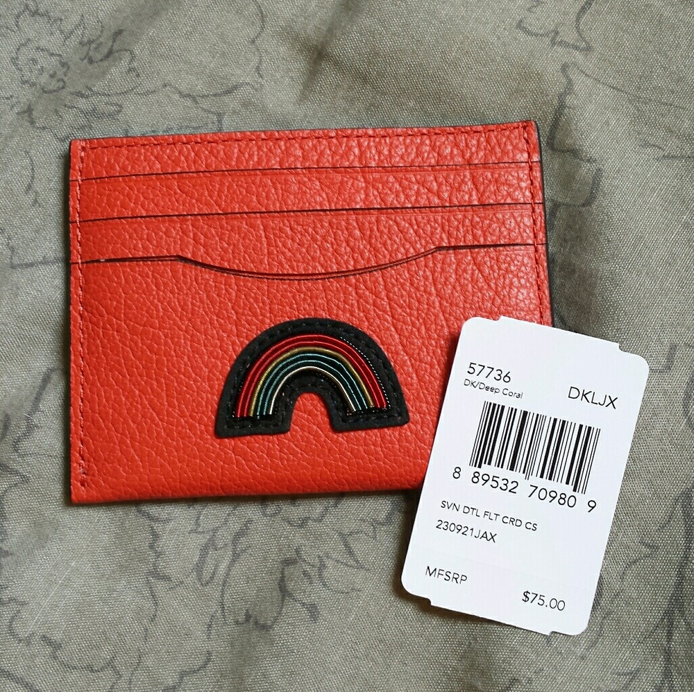 COACH Card Case Rainbow Embroidered Souvenir NWT