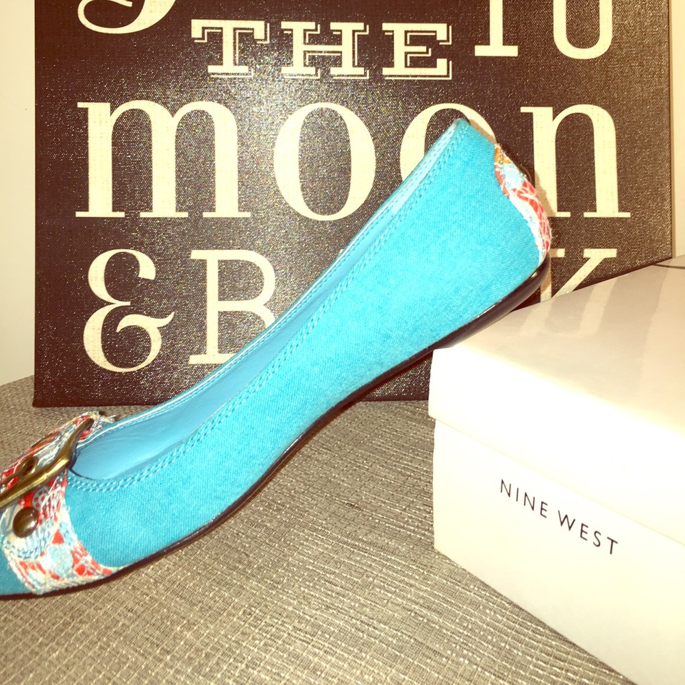 Nine West Turquoise Fabric Flats