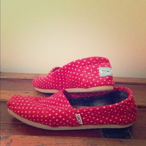 Red and white polka dot TOMS