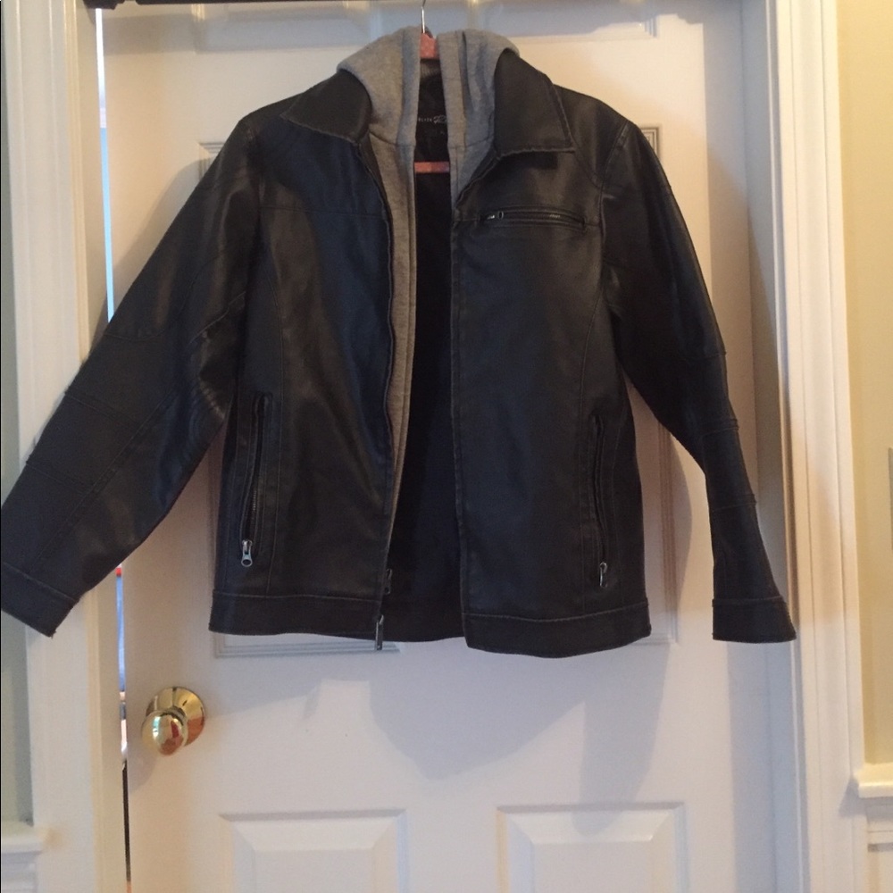 Boys black faux leather motor cycle jacket
